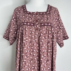Vintage Ditsy Florals Indian Cotton House Maxi Dress Mauve Pink Cottage